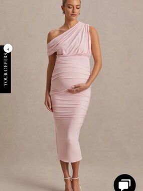 Ruched One-Shoulder Maternity Dress in Light Pink